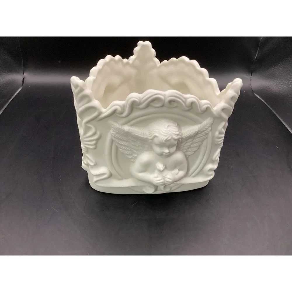 Vtg Ornate Cherub Planter Vase 3 Sides 5